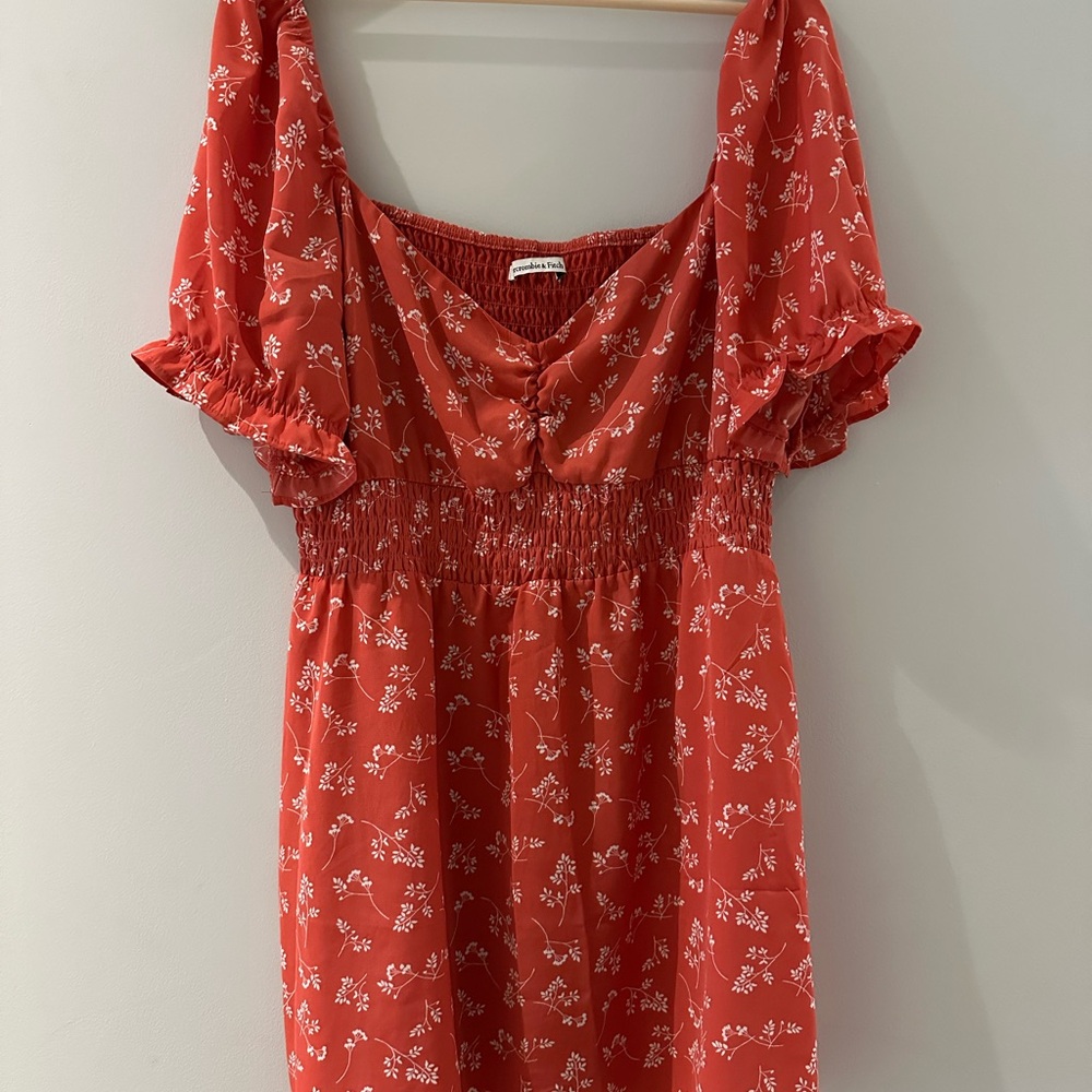 Abercrombie & Fitch Coral Smocked Waist Mini Dress